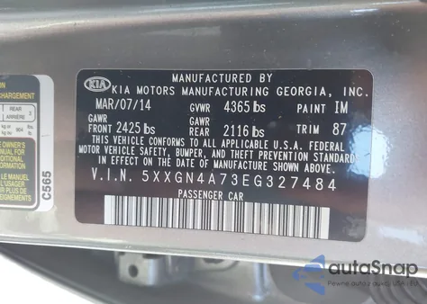 2014 Kia Optima Ex z USA, uszkodzony, nr VIN 5XXGN4A73EG327484